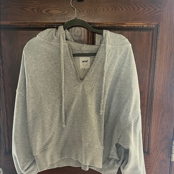 aerie Tops - New! In package (see pics) Aerie Light Gray Cropped Beaded neckline Hoodie